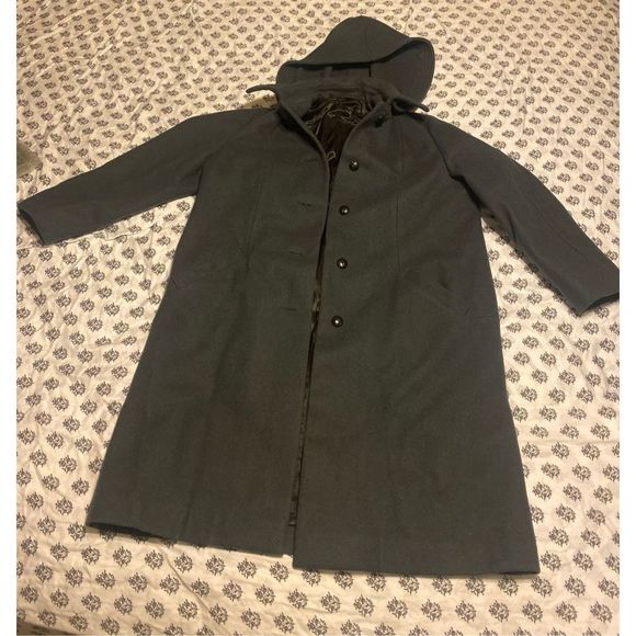 Vintage CBV Karlskrona Swedish Military Grey  Wool Hooded Coat Overcoat 40 - Picture 2 of 16